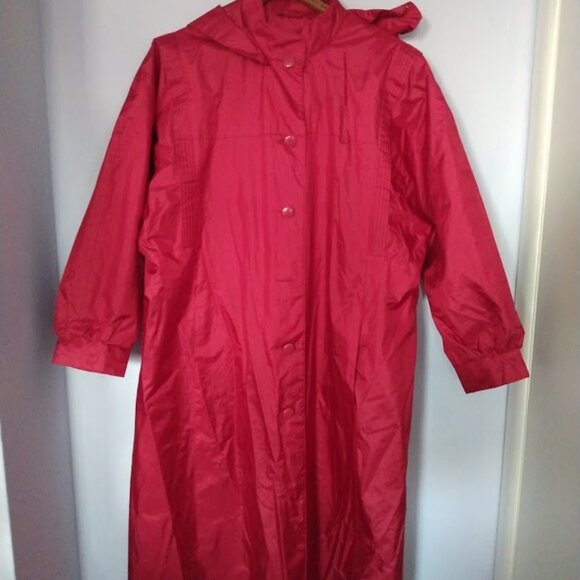 FLEET STREET Vintage Long Trench Raincoat Women's Cranberry/Red Size 18 *FLAWS* - Picture 2 of 16